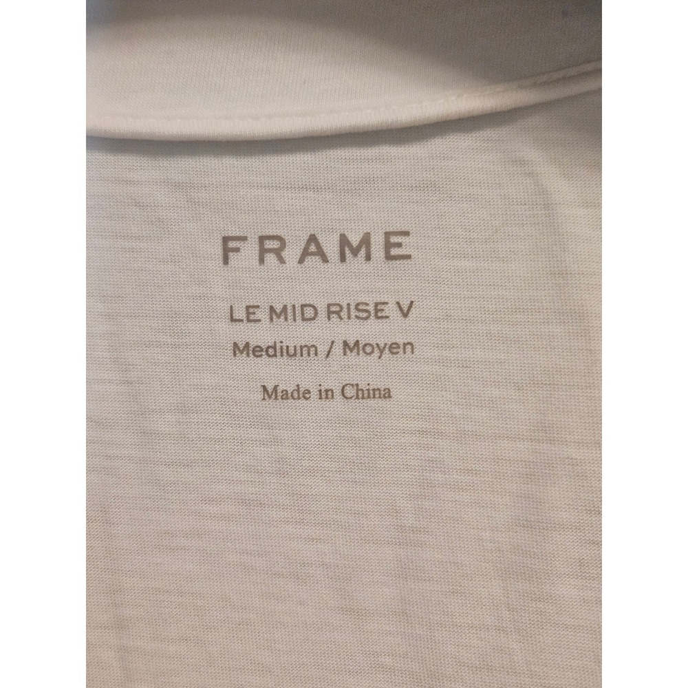 FRAME Le Mid Rise V White Cotton V-Neck Cap Sleeve Tee Blanc Medium - Picture 2 of 9